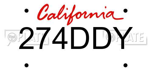 274DDY California License Plate