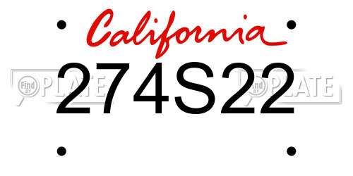274S22 California License Plate