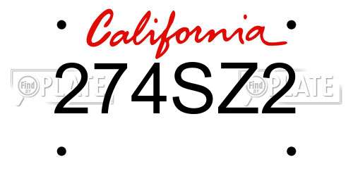 274SZ2 California License Plate