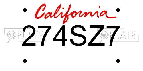 274SZ7 California License Plate