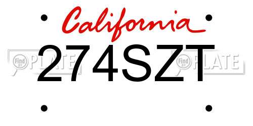 274SZT California License Plate