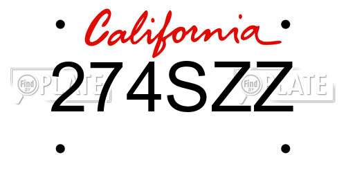 274SZZ California License Plate