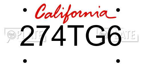 274TG6 California License Plate