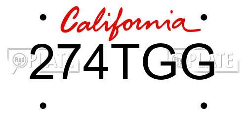274TGG California License Plate