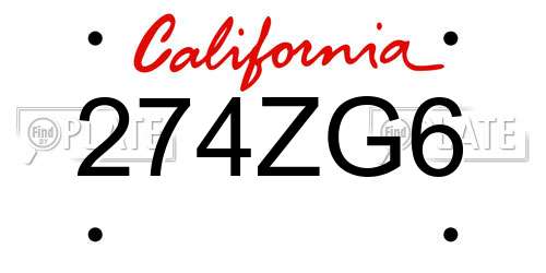 274ZG6 California License Plate