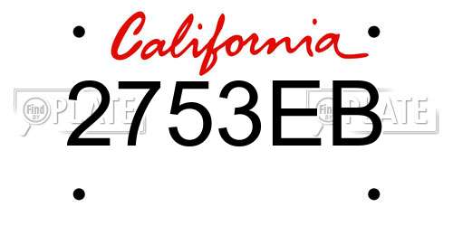 2753EB California License Plate