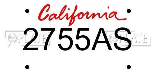2755AS California License Plate