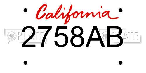 2758AB California License Plate