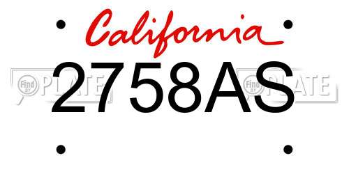 2758AS California License Plate