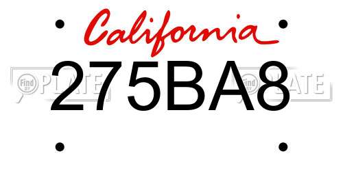 275BA8 California License Plate