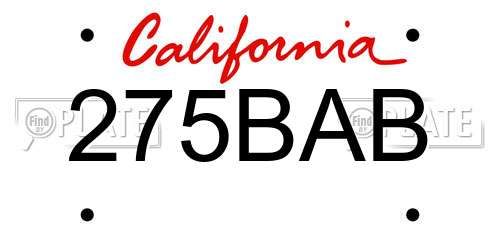 275BAB California License Plate
