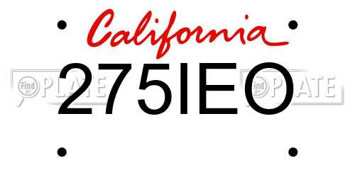 275IEO California License Plate