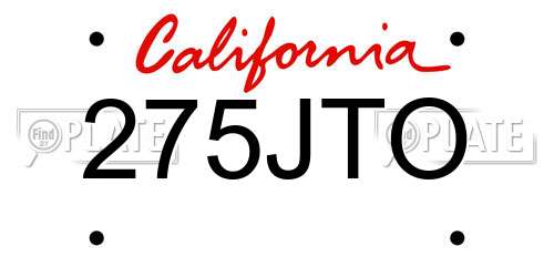 275JTO California License Plate