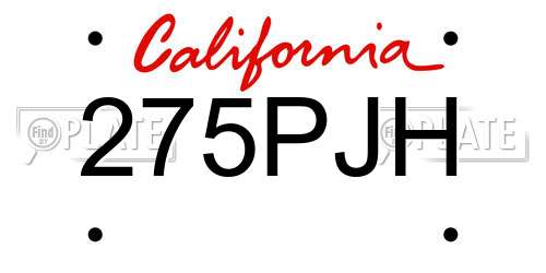 275PJH California License Plate