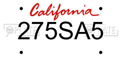 275SA5 California License Plate