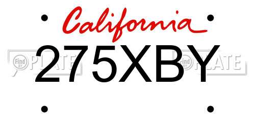 275XBY California License Plate