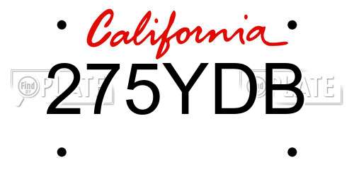 275YDB California License Plate
