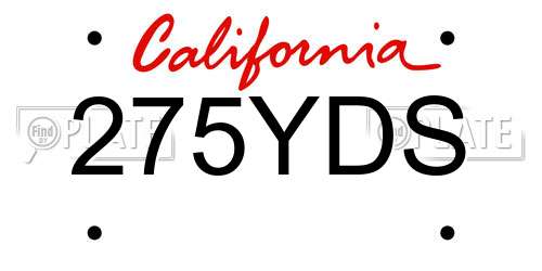 275YDS California License Plate