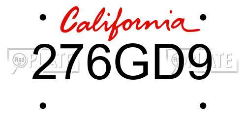 276GD9 California License Plate