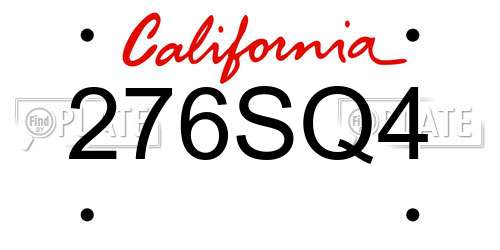 276SQ4 California License Plate