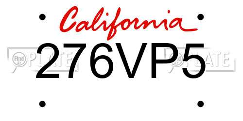 276VP5 California License Plate