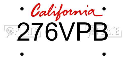 276VPB California License Plate