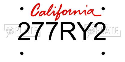 277RY2 California License Plate
