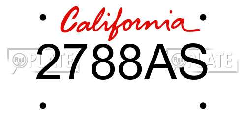 2788AS California License Plate