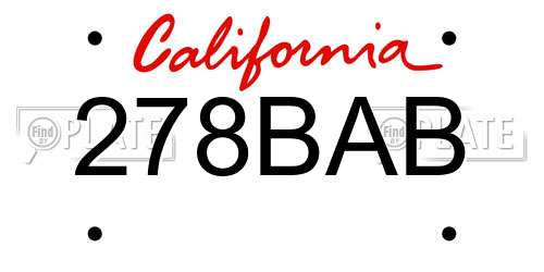 278BAB California License Plate