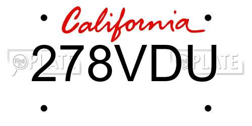 278VDU California License Plate