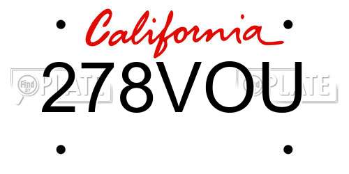 278VOU California License Plate