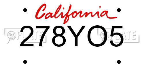 278YO5 California License Plate