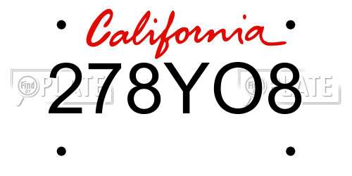 278YO8 California License Plate