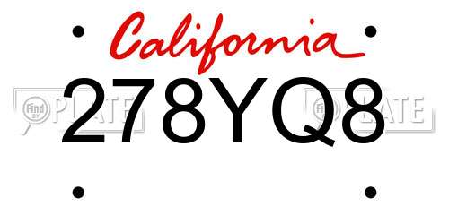 278YQ8 California License Plate