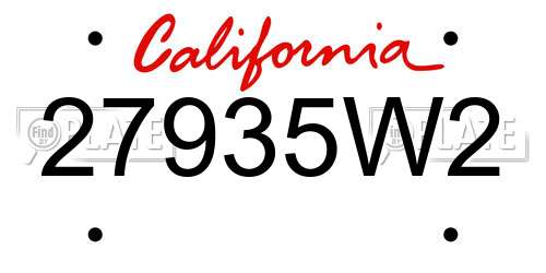 27935W2 California License Plate