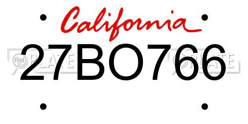27BO766 California License Plate