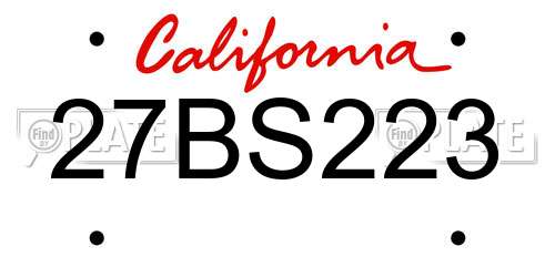 27BS223 California License Plate
