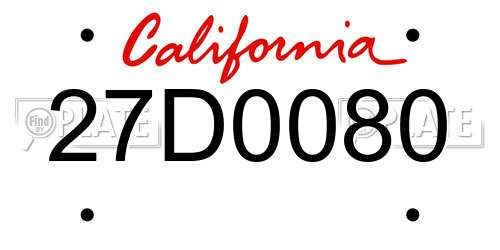 27D0080 California License Plate