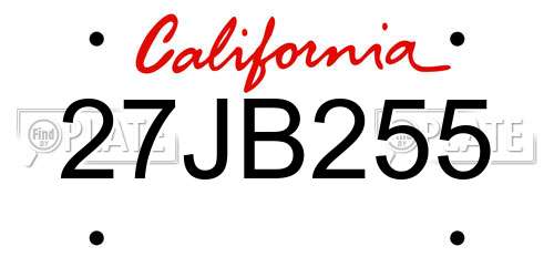 27JB255 California License Plate