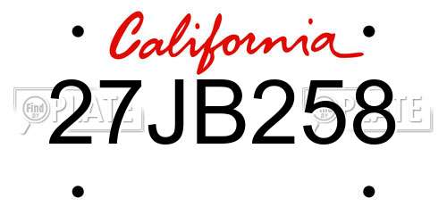 27JB258 California License Plate