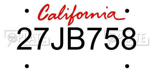 27JB758 California License Plate