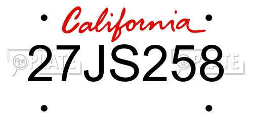 27JS258 California License Plate