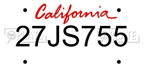 27JS755 California License Plate