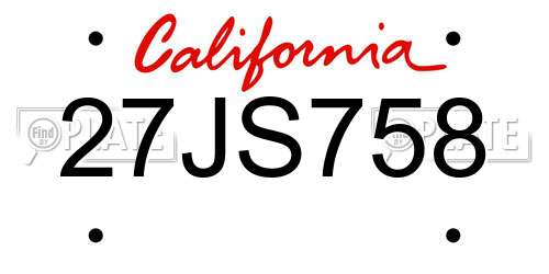 27JS758 California License Plate