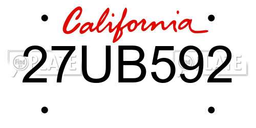 27UB592 California License Plate