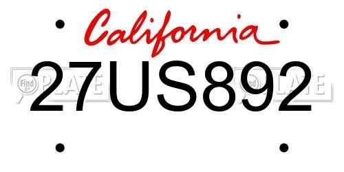 27US892 California License Plate