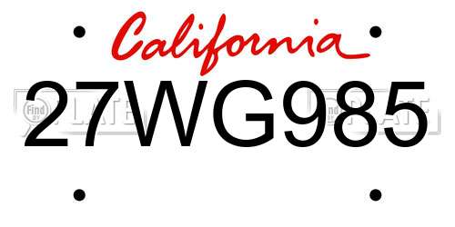 27WG985 California License Plate