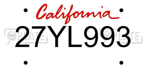 27YL993 California License Plate
