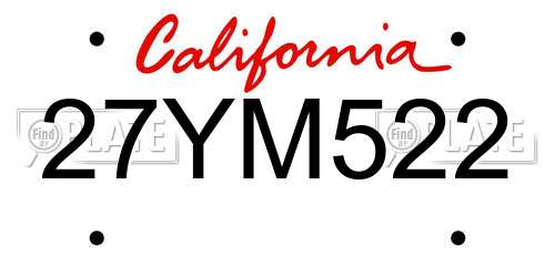 27YM522 California License Plate