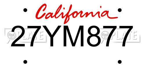 27YM877 California License Plate
